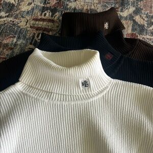 Ralph Lauren Ribbed Turtleneck Trio - White, Black, Brown